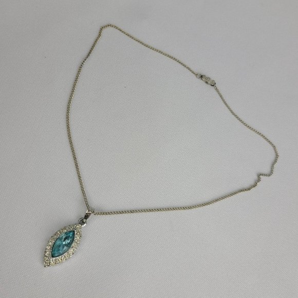 Silver & Blue Rhinestone Choker Necklace - Picture 3 of 6